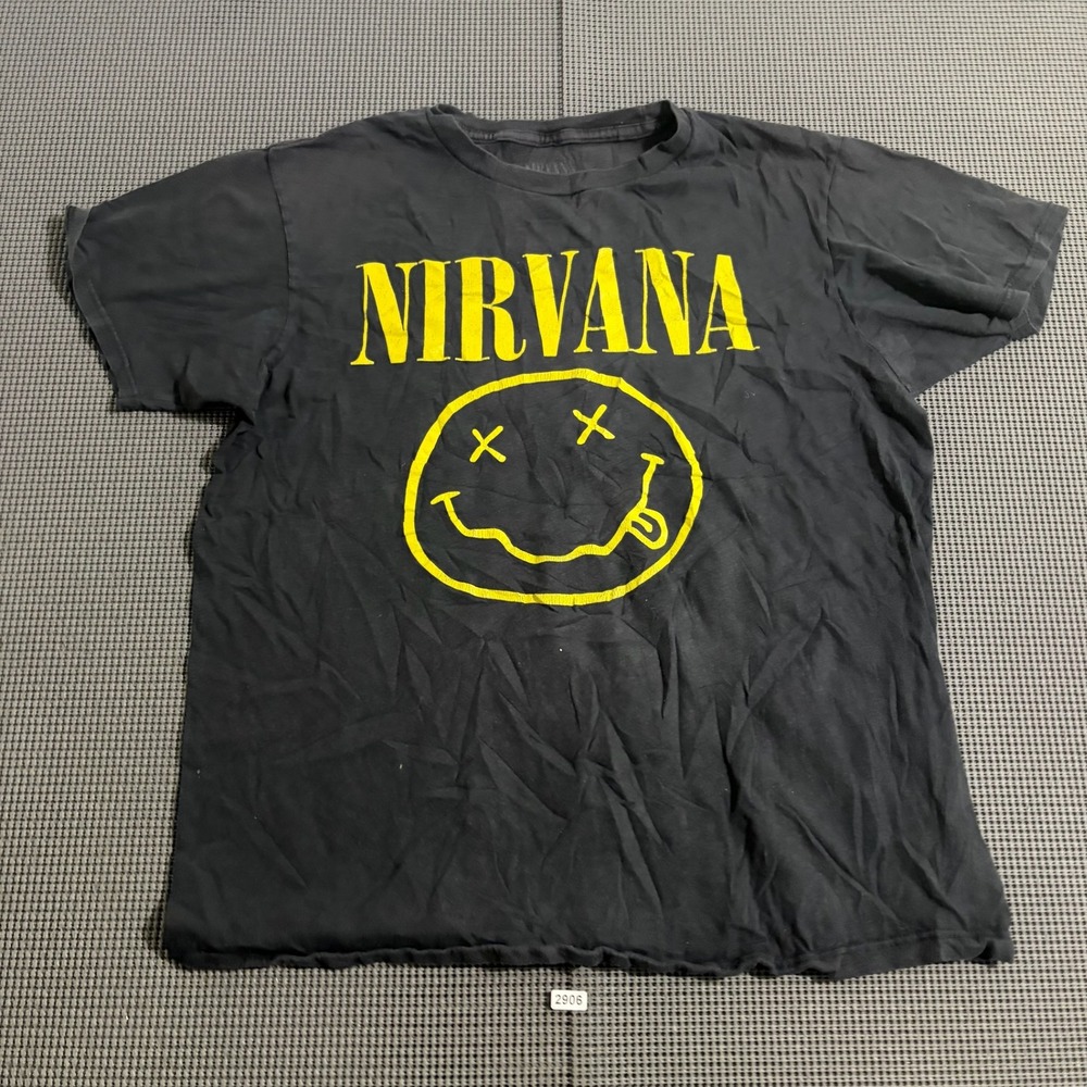 Nirvana Smiley Face Graphic T-Shirt Black Mens Size M Short Sleeve Tee